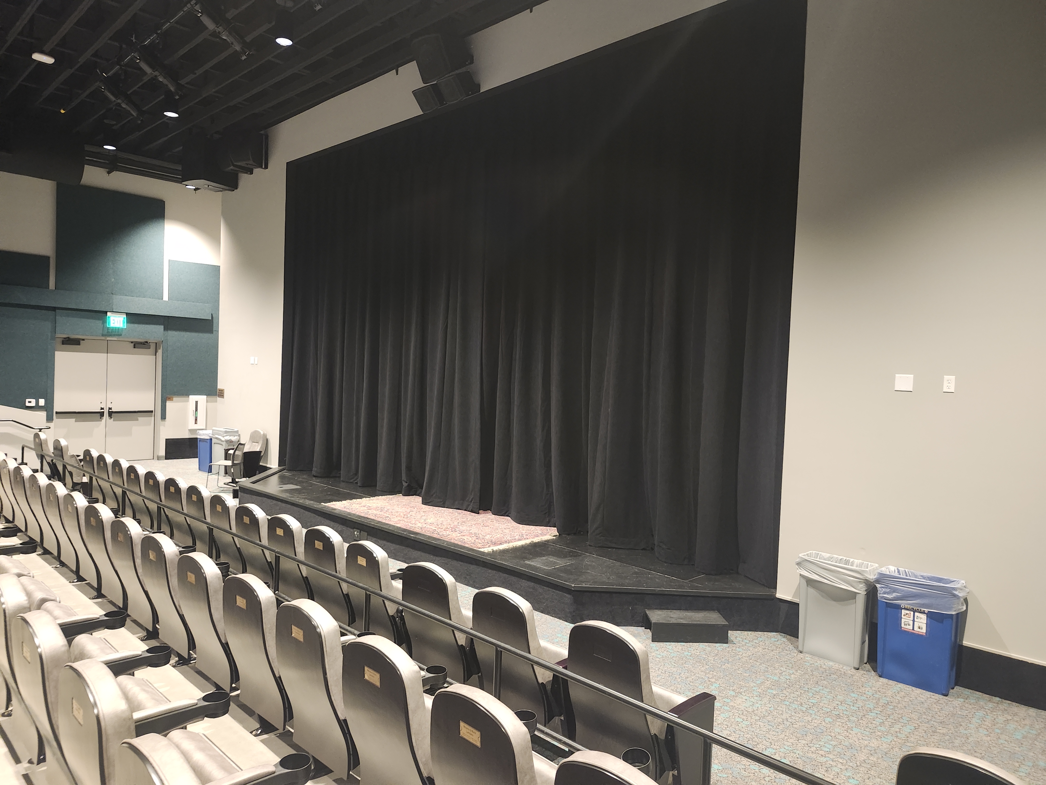 Bornemann Theatre house system — subs, L/R mains, and front downfills visible from the seats